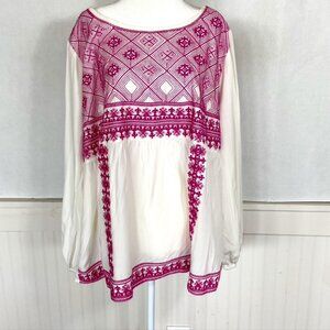 Boho Embroidered Baby Doll Top sz 3XL